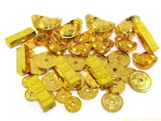 gold bars and coins as chance amulets